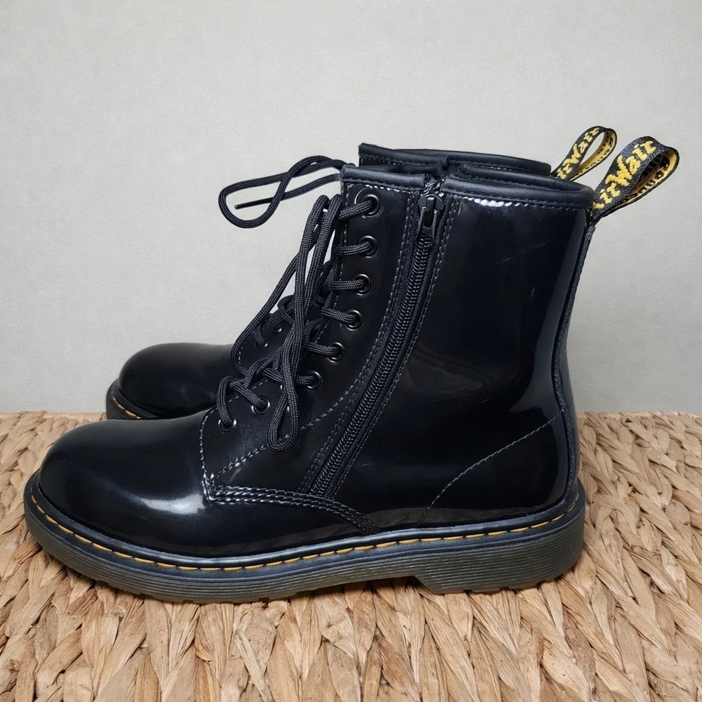 Dr Martens 1460 Youth Black Patent Leather Combat Boots Lace Up Side Zip